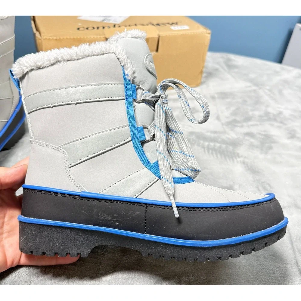 Comfortview Brienne Duck Boots Womens 10M Grey Blue Waterproof Faux Fur